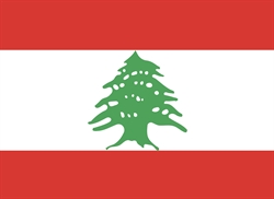 [ai] The national flag of Lebanon featuring a red stripe at the top and bottom, with a white middle section that displays a green cedar tree.